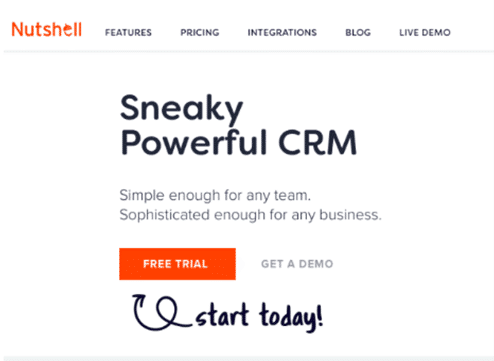 Screenshot of Nutshell page with arrow as visual cue.
